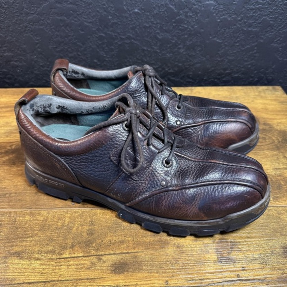 Polo Sport Ralph Lauren Lug-Loc Brown Leather Casual Walking‎ Shoes Mens 10